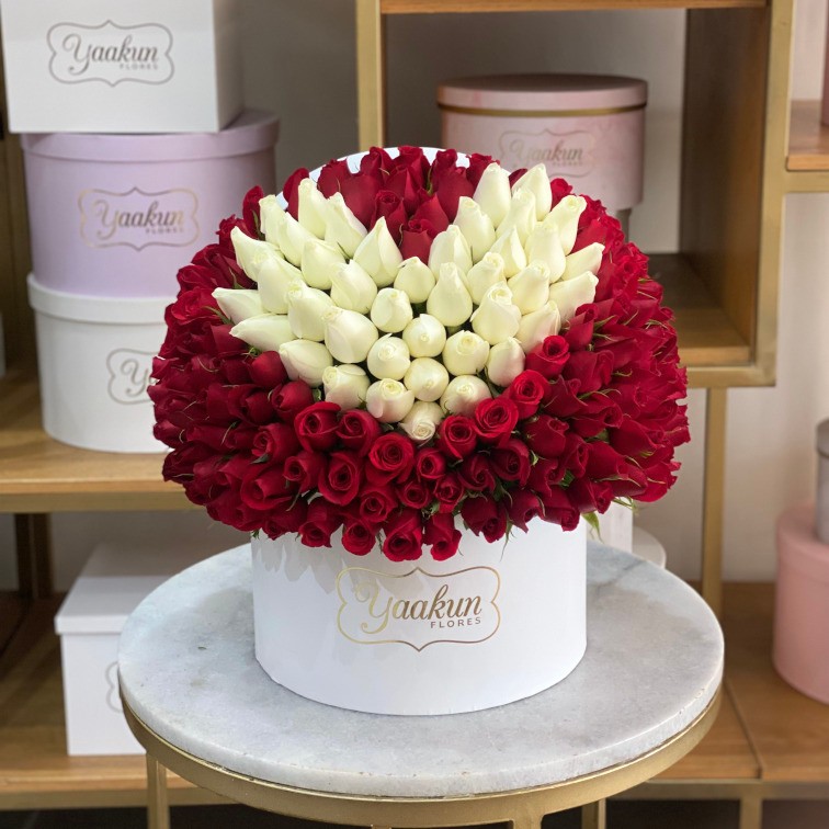 200 rosas en caja redonda blanca mi corazón blanco