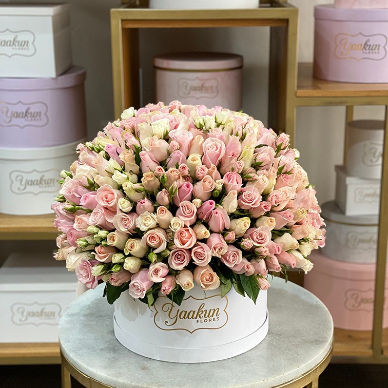 250 rosas en caja redonda tierno sentimiento