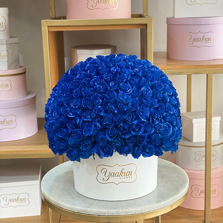 Caja circular blanca semi esfera de 200 amor blue