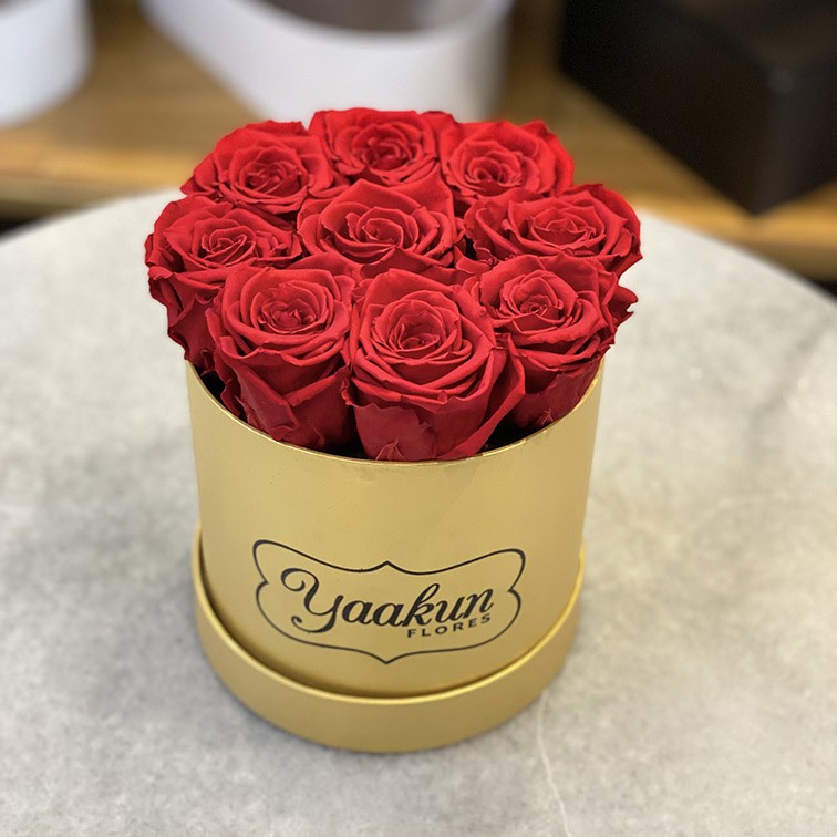 Caja circular chica dorada rosas red