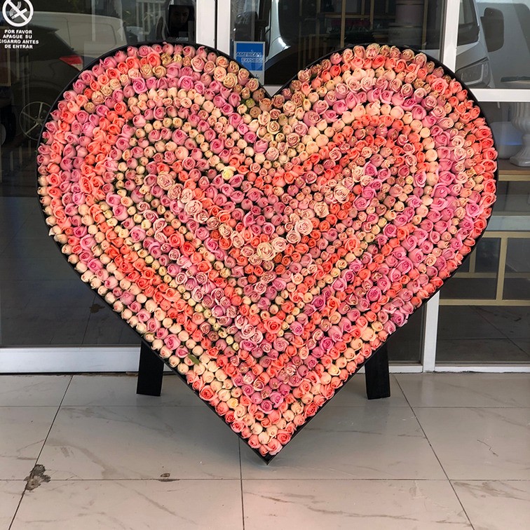 Corazón de 1000 rosas en tonos pasteles