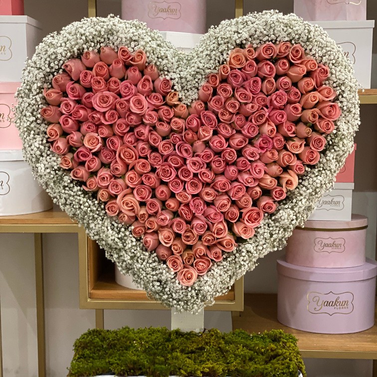 Escultura de 200 rosas hermosas y contorno de gypso en caja blanca