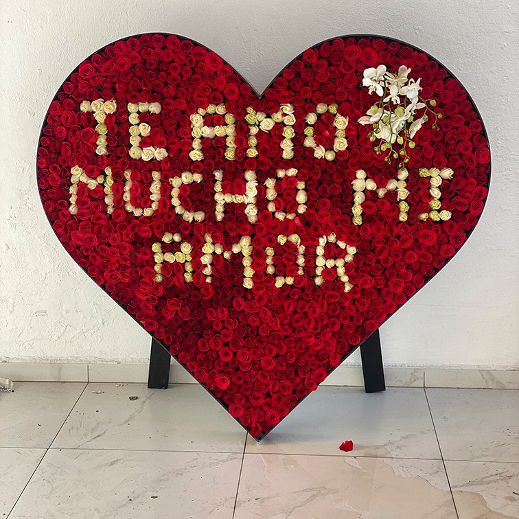 Mega corazón de 1000 rosas rojas te amo mucho mi amor y orquídeas