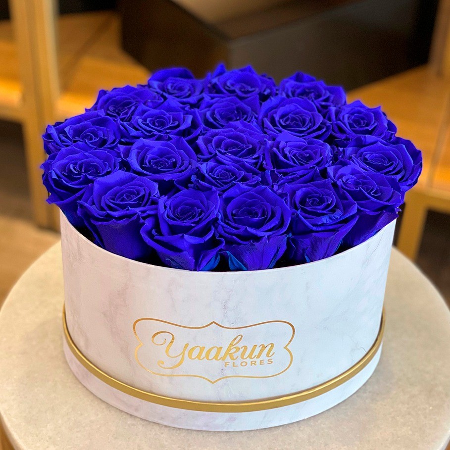 Rosas eternas en caja ovalada rosas azules
